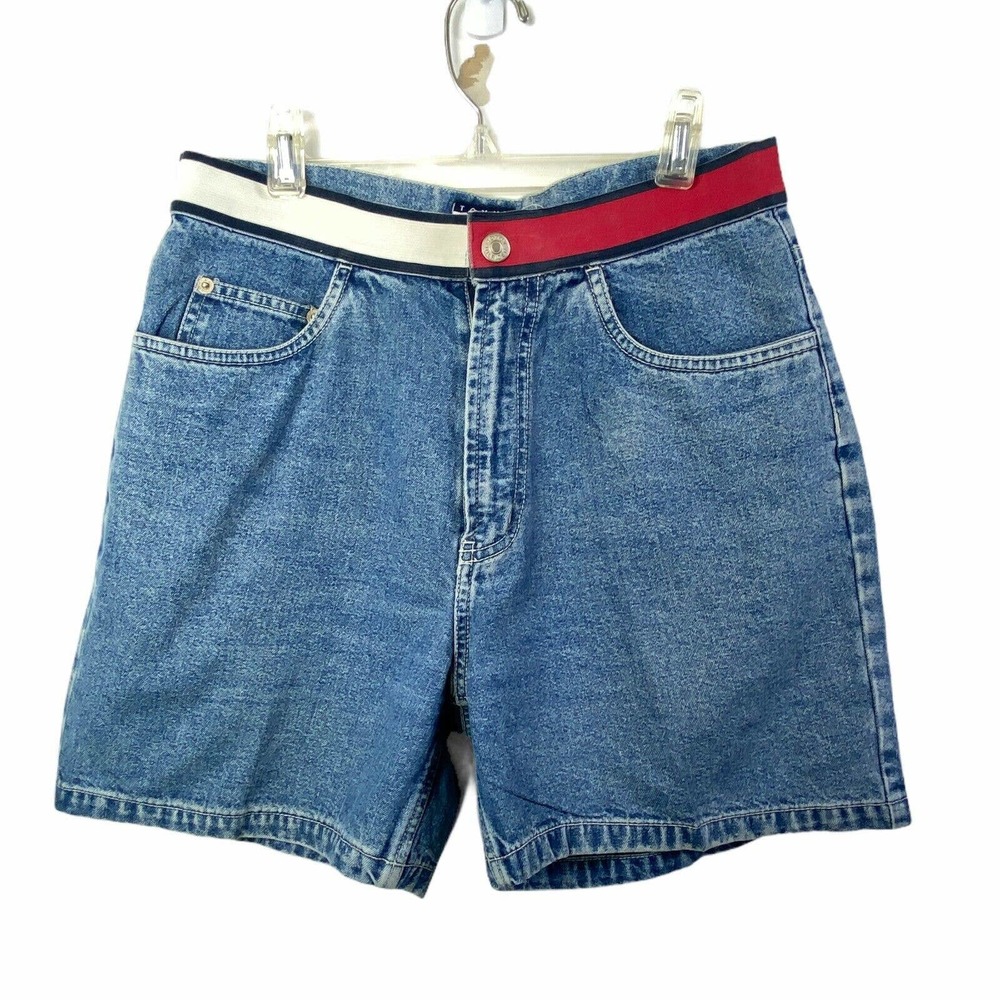 Vintage Tommy Hilfiger Blue Denim Jean Shorts with Red & White Waistband